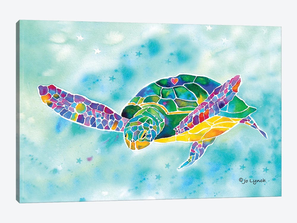 Sea Turtle Green Coastal by Jo Lynch 1-piece Canvas Art