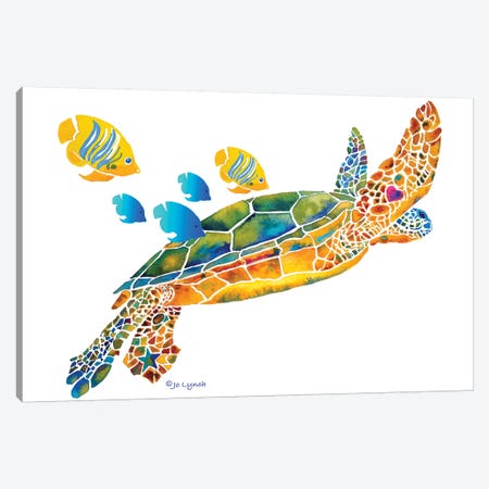 Sea Turtle With Fish Canvas Print #JLY138} by Jo Lynch Art Print