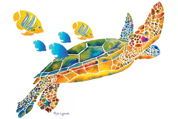 Jo Lynch: Sea Turtle With Fish by Jo Lynch