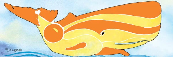 Kids Nautical Art: Whale Yellow Orange by Jo Lynch
