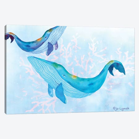 Whales Play Ocean Canvas Print #JLY158} by Jo Lynch Canvas Art Print