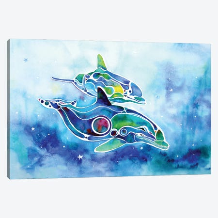 Dancing Dolphins Canvas Print #JLY160} by Jo Lynch Canvas Art