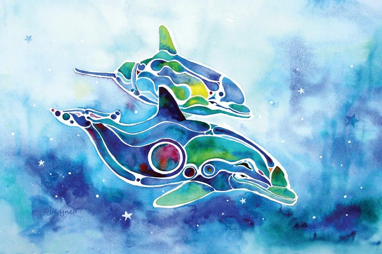 Dancing Dolphins by Jo Lynch wall art