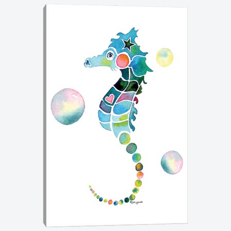 Seahorse With Bubbles Canvas Print #JLY166} by Jo Lynch Canvas Print