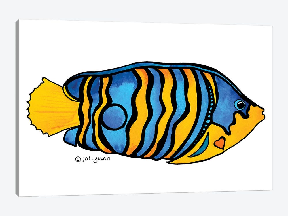Fish Blue Yellow Stripe II by Jo Lynch 1-piece Canvas Print