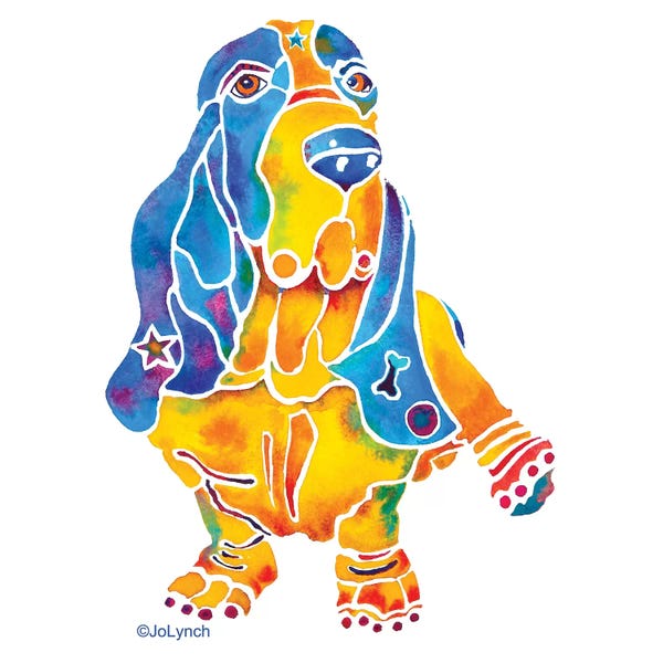 Jo Lynch: Baily Bassett Hound Dog On White by Jo Lynch