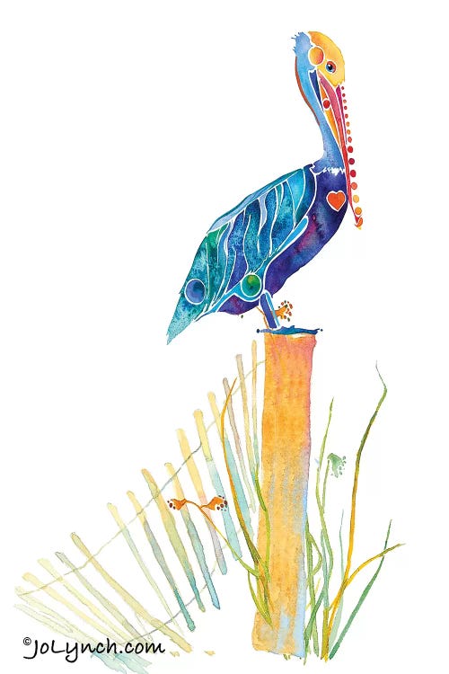 Pelican Beach by Jo Lynch wall art
