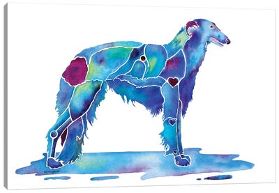 Borzoi Dog Blue Canvas Art Print