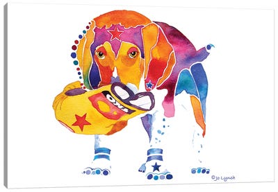 Beagle with Toy Canvas Art Print - Jo Lynch