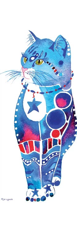 Cat Whimsical Blue  by Jo Lynch wall art