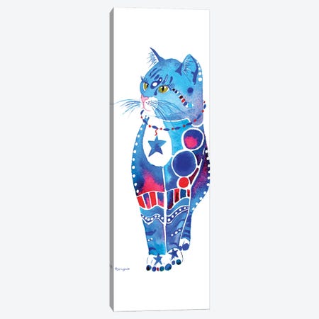 Cat Whimsical Blue  Canvas Print #JLY84} by Jo Lynch Canvas Art