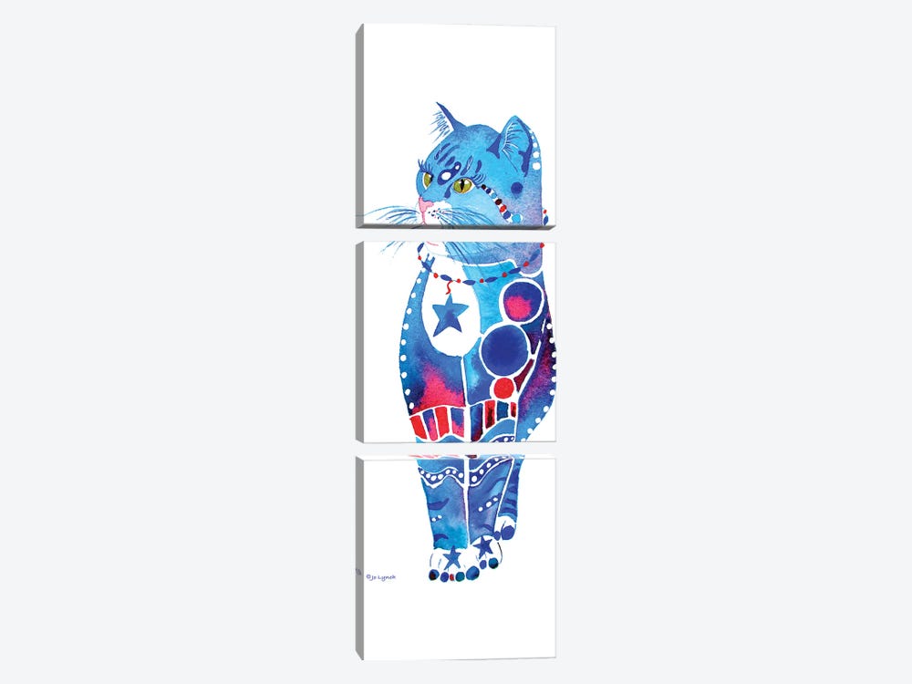 Cat Whimsical Blue  by Jo Lynch 3-piece Art Print