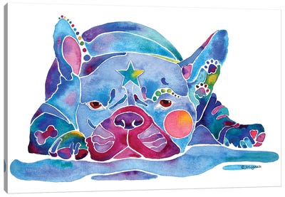 French Bulldog Blue Canvas Art Print - Jo Lynch