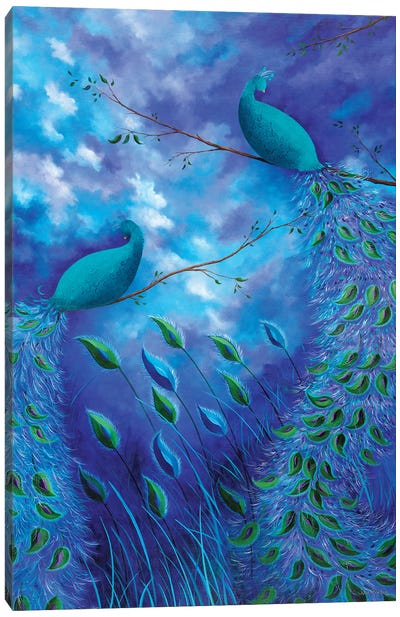 Peacock Garden Blue Canvas Art Print