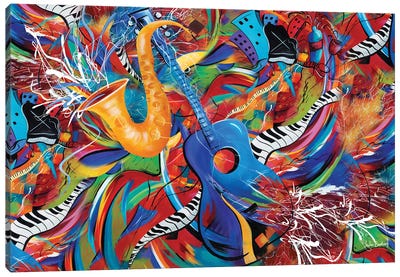 Nightlife Music Canvas Art Print - Large Colorful Accents