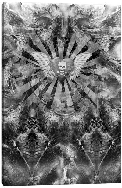 Skull Heart Canvas Art Print - Wings Art