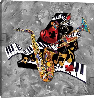 Piano Sax Trumpet Swirl Canvas Art Print - Musical Instrument Art