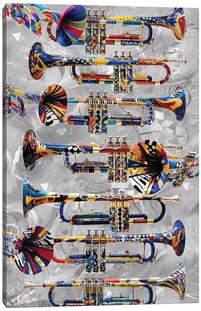 Musical Instruments Colorful Trumpet Canvas Art Print - Juleez