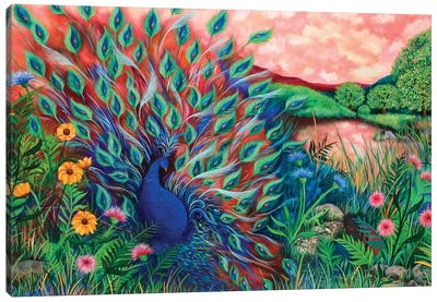 Coral Peacock Canvas Art Print - Juleez
