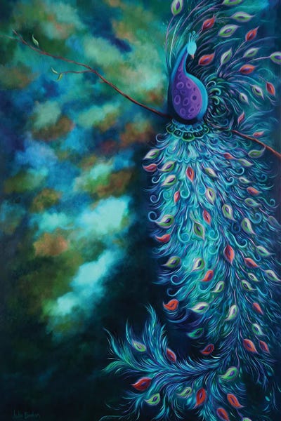 Peacock Garden Teal by Juleez framed wall art