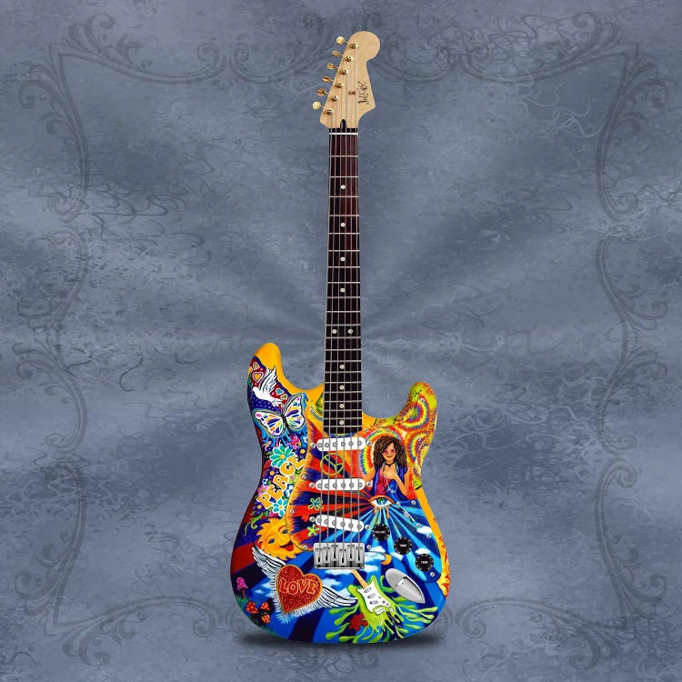 Flower Power Groovy Janis Joplin Art Guitar by Juleez wall art