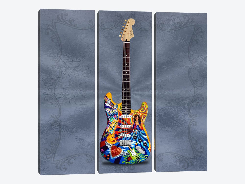 Flower Power Groovy Janis Joplin Art Guitar by Juleez 3-piece Canvas Print