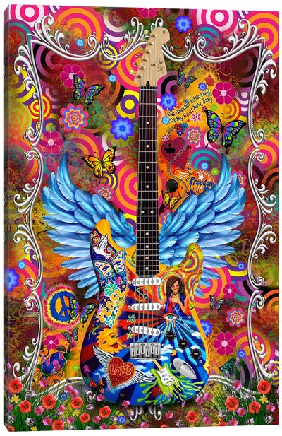 Janis Joplin Groovy Love Butterfly Tie Dye Art Guitar Canvas Art Print