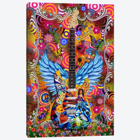 Janis Joplin Groovy Love Butterfly Tie Dye Art Guitar Canvas Print #JLZ68} by Juleez Canvas Wall Art