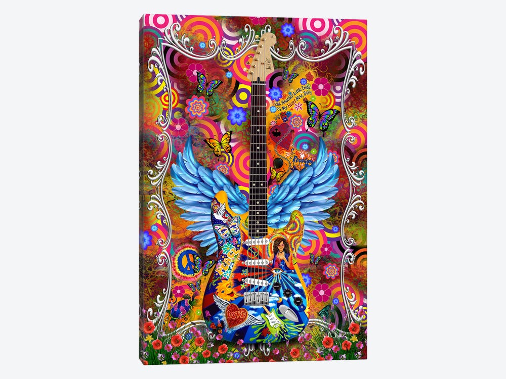 Janis Joplin Groovy Love Butterfly Tie Dye Art Guitar by Juleez 1-piece Canvas Print