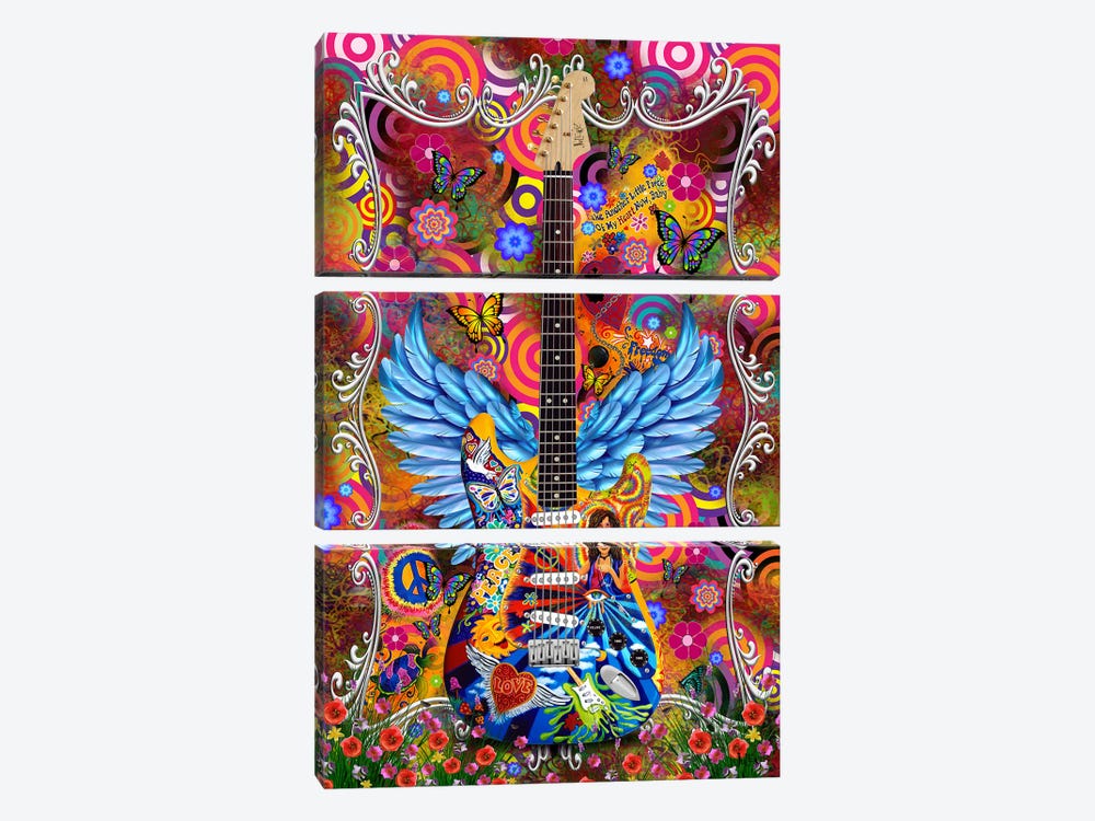 Janis Joplin Groovy Love Butterfly Tie Dye Art Guitar by Juleez 3-piece Art Print
