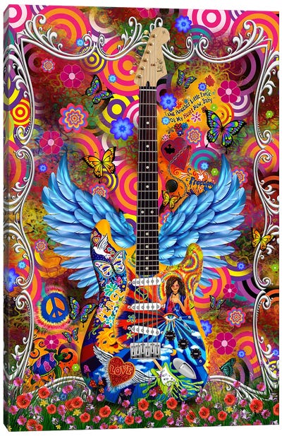 Janis Joplin Freedom Heart Guitar Art Canvas Art Print - Dove & Pigeon Art