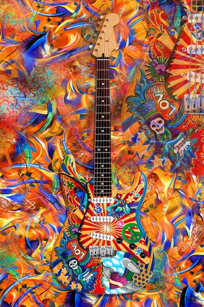 Sugar Skull Rock Guitar Abstract Painting by Juleez framed wall art