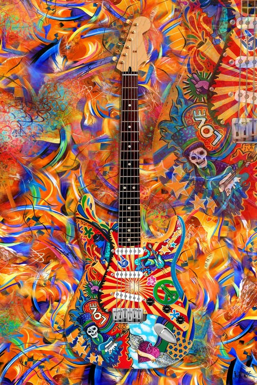 Sugar Skull Rock Guitar Abstract Painting