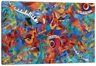 Music Trio With Horn Canvas Art Print - Colorful Abstracts
