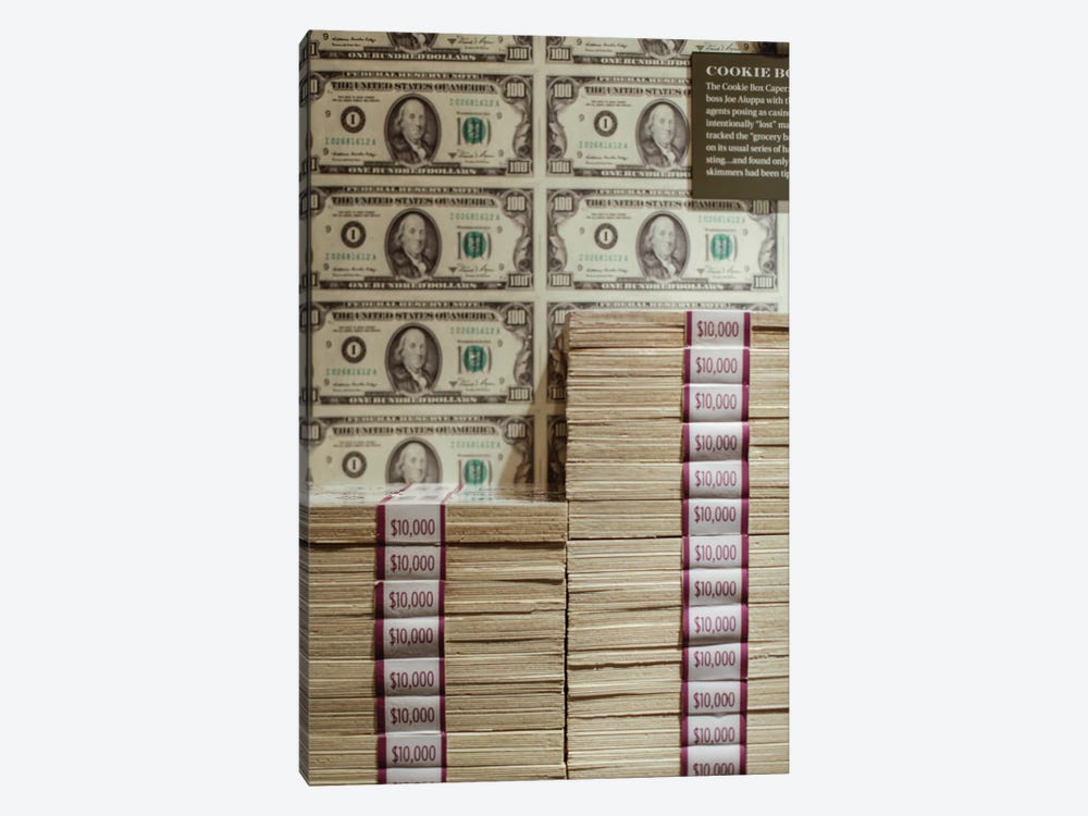 Prints of money at the Mob Museum, Las Vegas, Nevada. USA by Julien McRoberts 1-piece Canvas Print