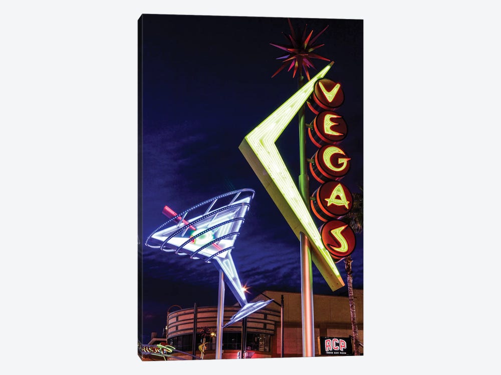 Neon Martini Glass And Vegas Signs At Night, Fremont East Entertainment District, Las Vegas, Nevada, USA by Julien McRoberts 1-piece Canvas Print
