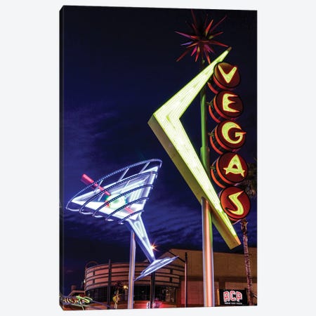 Neon Martini Glass And Vegas Signs At Night, Fremont East Entertainment District, Las Vegas, Nevada, USA Canvas Print #JMC1} by Julien McRoberts Canvas Print