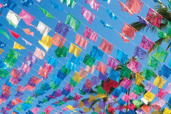 Colorful Pennants On Lines.