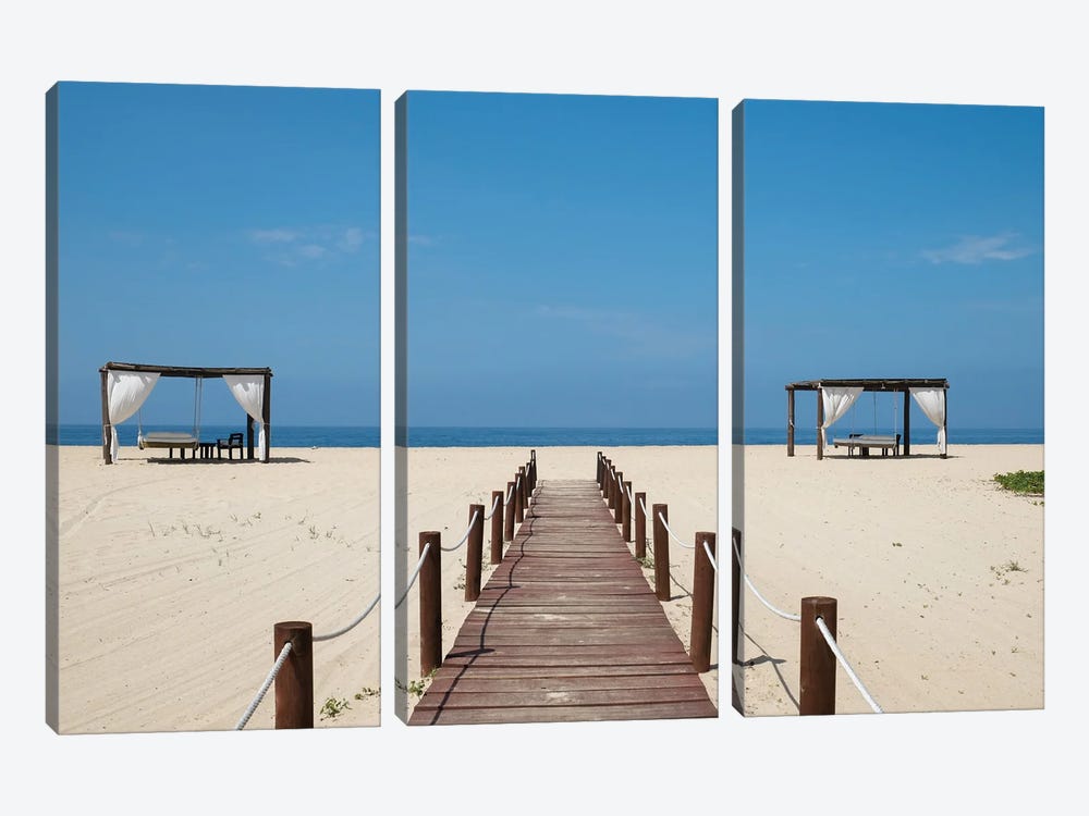Todos Santos, Mexico. Boardwalk And Palapas, A Traditional Mexican Shelter. by Julien McRoberts 3-piece Canvas Wall Art