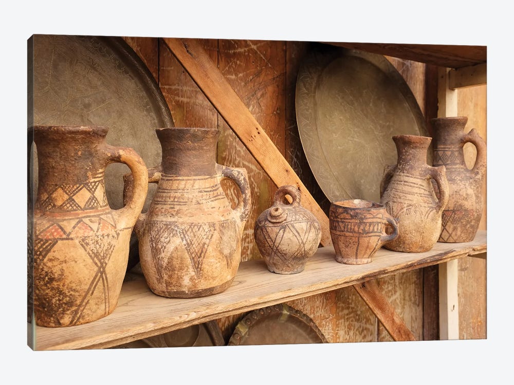 Fes, Morocco. Antique Clay Jugs On A Shelf by Julien McRoberts 1-piece Canvas Wall Art