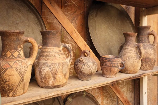 Morocco: Fes, Morocco. Antique Clay Jugs On A Shelf by Julien McRoberts