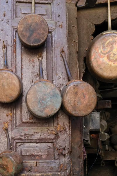 Morocco: Fes, Morocco. Antique Copper Pans For Sale In The Medina by Julien McRoberts