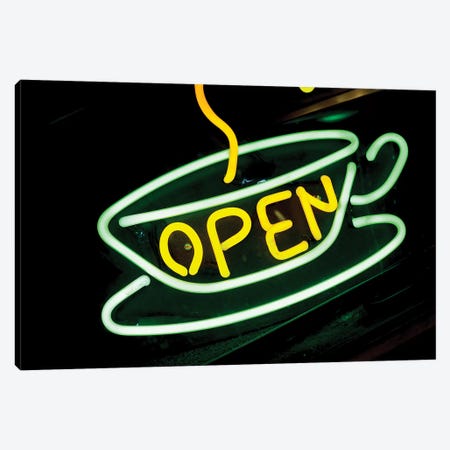 Neon "Open" Coffee Shop Sign, U.S. Route 66, Albuquerque, New Mexico, USA Canvas Print #JMC2} by Julien McRoberts Art Print