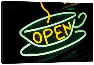 Neon "Open" Coffee Shop Sign, U.S. Route 66, Albuquerque, New Mexico, USA Canvas Art Print - Albuquerque Art