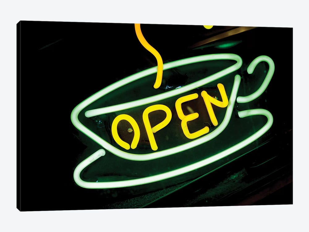 Neon "Open" Coffee Shop Sign, U.S. Route 66, Albuquerque, New Mexico, USA 1-piece Canvas Art