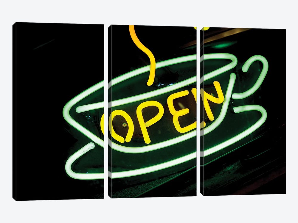Neon "Open" Coffee Shop Sign, U.S. Route 66, Albuquerque, New Mexico, USA by Julien McRoberts 3-piece Canvas Wall Art