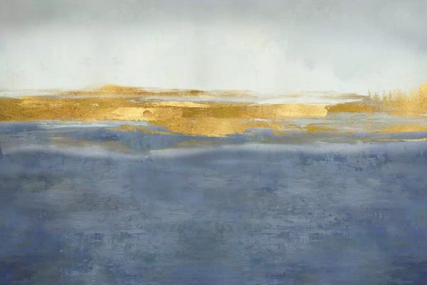 Linear Abstract: Linear Gold on Blue by Jake Messina