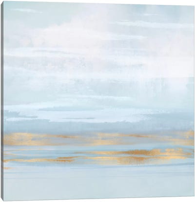Sky Blue Reflection II Canvas Art Print - Blue & Gold Art