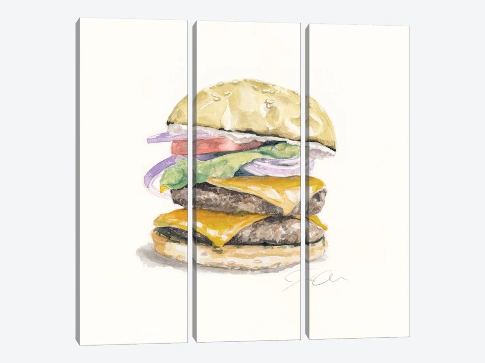 Cheeseburger by Jackie Graham 3-piece Canvas Print