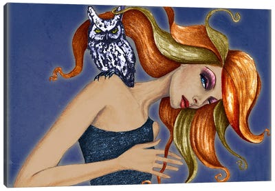 Girl With Owl Canvas Art Print - Jami Goddess
